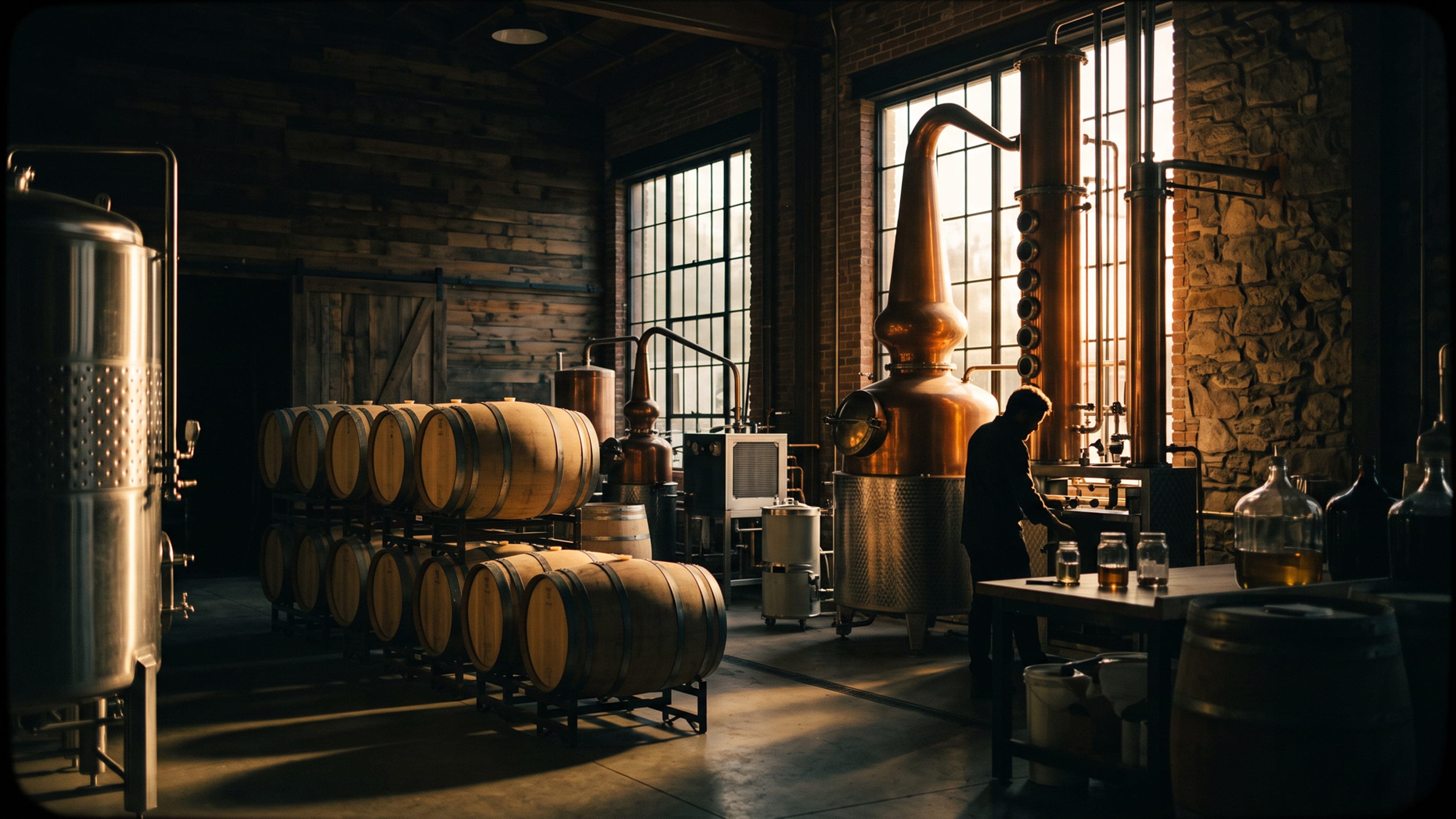 Copper stills at the KAPA distillery in Napa Valley